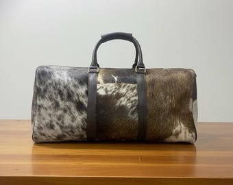 Handmade Hair on hide Leather Duffel Bag Travel Weekender Overnight Carry On Gym Holdall for Men Women Gift