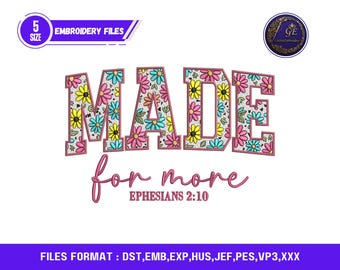 Made For More Christian Embroidery Design, Cute Jesus Applique Pattern, Religious Embroidery for T-Shirts & Sweatshirts, 5 Sizes