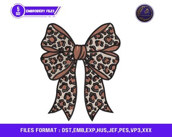 Leopard Bow Embroidery Design for Women, Cute Leopard Print Bow, Girls Side Bow Machine Embroidery File, Big Bow Embroidery Design
