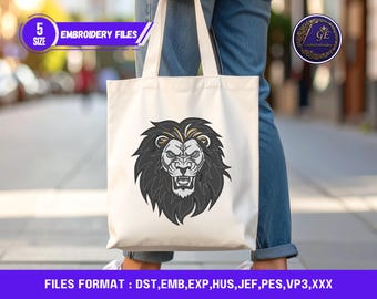 Lion Head Silhouette Embroidery Design, Wildlife Machine Stitch File (Instant Download)
