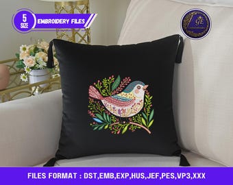 Nightingale Bird Embroidery Design | Fall Nature Machine Embroidery (Digital Download)