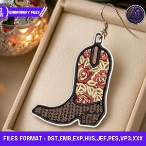 FSL Lace Cowgirl Boot Earrings Embroidery Design | Western Earrings Pattern | Free Standing Lace Machine Embroidery File