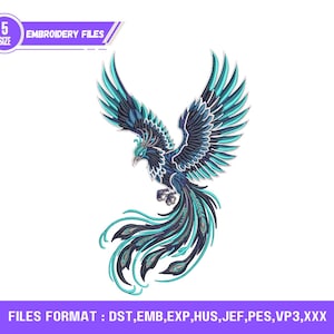 Motif de broderie Phénix | Fichier de broderie Machine Fiery Phoenix | Motif de point d'oiseau flamme mythique | Téléchargement numérique Phoenix PES DST