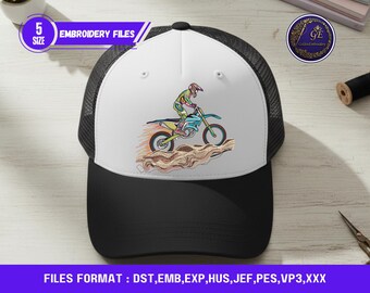 Diseño de bordado de motocross Dirt Bike, descarga digital para bordado a máquina, chaqueta de motociclista de deportes extremos, gorra, bolsa, archivo