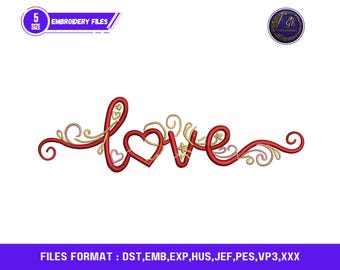 LOVE Machine Embroidery Design Valentine Applique File Instant Download  Digital Embroidery Pattern