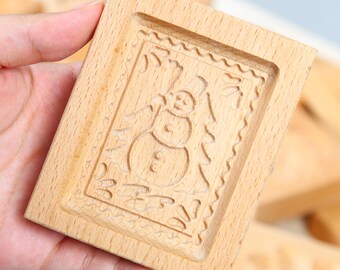 Snowman Tree Beech Wood Cookie Mold, Christmas Baking
