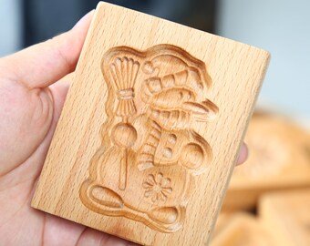 Beech Wood Snowman Cookie Mold, Christmas Biscuit Tool