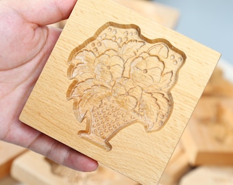Molde para galletas con forma de cesta de flores, herramienta para galletas de madera de haya