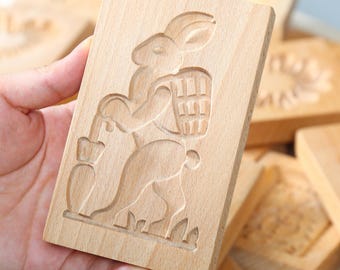 Moule à biscuits Lapin avec parapluie, outil de cuisson en bois de hêtre