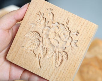 Moule à biscuits roses en bois, emporte-pièce fleur, embosseuse à biscuits