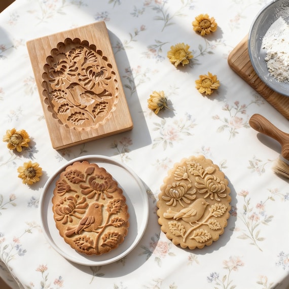 Springerle Biscuit Cutter, Bird Wooden Mold, Holiday Baking Gift