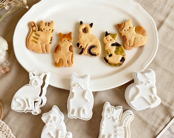 Cat Cookie Cutter, Embossed Baking Tools, Cookie Stamp for Kids