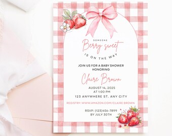 Berry sweet baby shower invitation, berry baby shower berry sweet invite someone berry sweet fruit invitation gingham berry invitation
