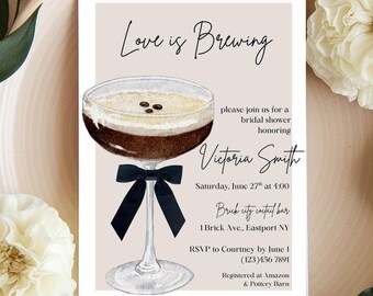 Espresso Martini Bridal Shower Invitation Template, Editable Canva Invite, Love is brewing Bridal Shower Invite