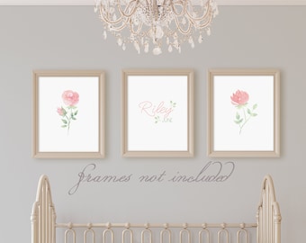 Floral nursery wall art girl baby girl nursery art set of 3 blush nursery decor watercolor print blush nursery prints girl nursery decor