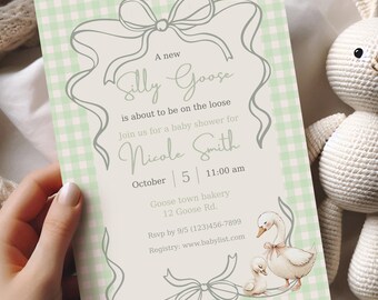 Goose baby shower, one silly goose, silly goose shower, baby shower invitation template, Silly goose baby shower invitation