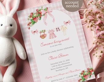 Berry sweet baby shower invitation, berry baby shower berry sweet invite someone berry sweet fruit invitation gingham berry invitation BSB10
