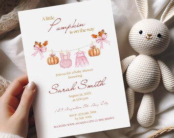 Little pumpkin baby shower invitation, pumpkin baby shower invites, fall baby shower, Sweet little pumpkin shower invitation