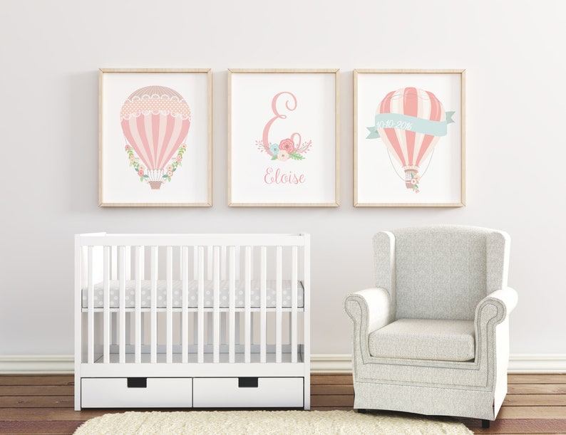 Hot Air Balloon Nursery Art Print Personalized Nursery Decor Etsy