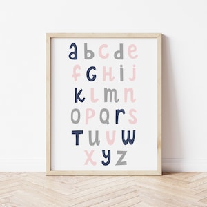 Printable Alphabet poster, abc print nursery wall decor, navy and blush nursery, playroom abc poster, nursery abc poster, boho nursery,