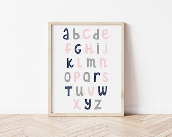 Printable Alphabet poster, abc print nursery wall decor, navy and blush nursery, playroom abc poster, nursery abc poster, boho nursery,