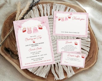 The cherry on top baby shower invitation, cherry baby shower, berry baby shower, cherry baby invite, coquette baby shower