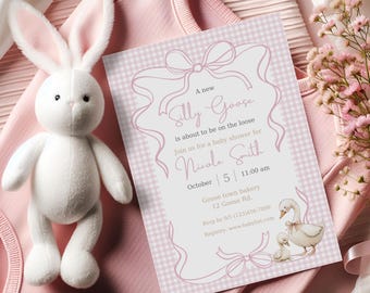Silly goose baby shower invitation, goose baby shower, one silly goose, silly goose shower, baby shower invitation template
