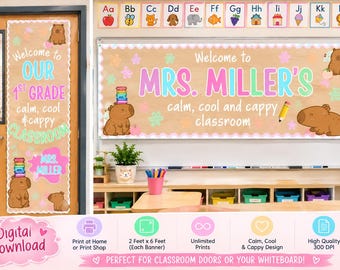 Capybara Classroom Door Banner & Welcome Banner | Digital Download edit in Canva