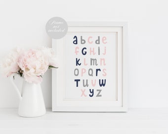 Alphabet poster, abc print nursery wall decor, navy and blush nursery, playroom abc poster, nursery abc poster, boho nursery, abc nursery