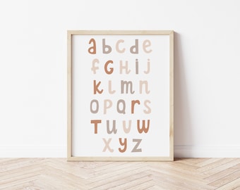 Printable alphabet poster, abc poster, boho alphabet, montessori poster, educational poster, alphabet sign, digital alphabet poster