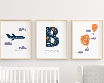 Airplane nursery wall art, airplane nursery decor, boy nursery wall art travel nursery art, personalized nursery decor boy, baby shower gift