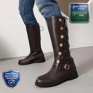 Renaissance Shoes with Removable Buckled Straps, Men's Women's Mid Calf Knee High Ridding Boots