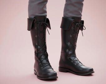 Victorian Steampunk Men's Knee High Boots - Tall Lace Up Pirate & Goth Style