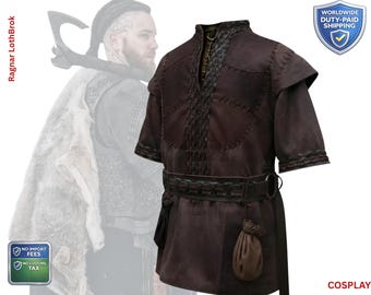 Ręcznie robiona skórzana tunika wikingów | Kamizelka zbroi średniowiecznej inspirowana Ragnarem Lothbrokiem do LARP-ów