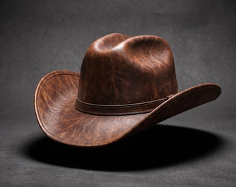 Handmade Cowhide Leather Cowboy Hat | Vintage Rancher & Western Style