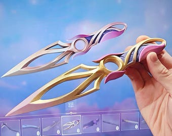 Floral Fantasy Kunai Cosplay Prop 3D Printed Handmade PLA Knife Blue Pink Gradient Blade Gold Detail Display Collectible for Fans Collectors