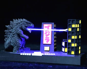 Godzilla King Of Monsters Figure Atomic Breath Lamp Night Light Kaiju City Battle Diorama Gojira Decor Gift For Him Movie Lover 3D Print