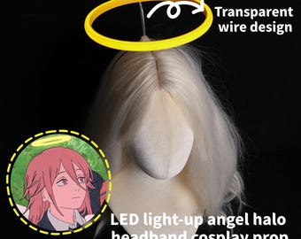 LED Light Up Angel Halo Cosplay Headband Handmade Glowing Halo Prop Transparent Support Hidden Switch Clip Lightweight Accessory