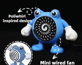 Blue Water Type Tadpole Desk Fan Spiral Belly Monster Toy USB Air Cooler Figure Gift For Anime Trainer Gamer Setup Streamer Room Decor