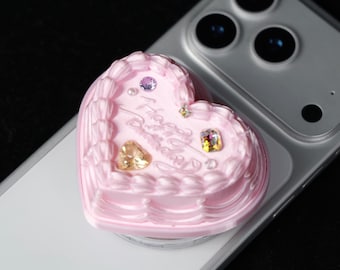 Soporte magnético para teléfono con forma de corazón rosa y pastel, impreso en 3D, con acabado perlado, ideal como regalo de cumpleaños para niñas, accesorio de escritorio de oficina.