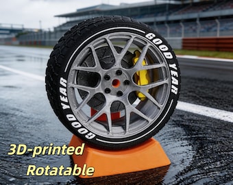 3D Printed Mesh Wheel Desktop Decor Rotatable Car Wheel Model Freely Assembled Real Rotation Desk Toy Car Enthusiast Gift Garage Desk Decor