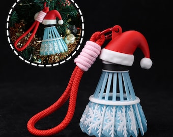 Christmas Badminton Shuttlecock Keychain Santa Hat Sports Ornament 3D Printed Holiday Backpack Charm Blue Snowflake Gift