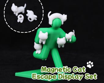 Magnetic Cat Escape Display Set 3D Printed PLA Cat Figurine Desk Decor Funny Cat Lover Gift Unique Cat Collectible Decor for Cat Owners