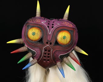 Majoras Mask Cosplay Mask Wearable Rubber Replica with Adjustable Strap Fantasy Game Photography Prop Fan Gift for Costume Events Display