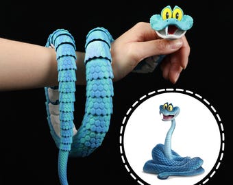 3D Printed Articulated Snake Fidget Toy Blue Gary Serpent Figure Prank Gag Gift For Movie Lover Kids Boy Teen Stocking Stuffer Desk Gadget