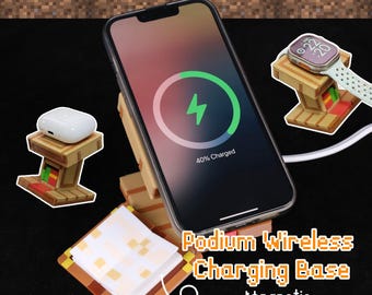 Pixel Style Wireless Ladedock 3D Gedruckt PLA Magnetisch Abnehmbares Tischladegerät für Telefon Uhr Ohrhörer Tech Schreibtischzubehör