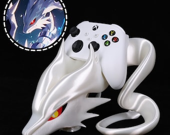 Flame Dragon Controller Stand 3D Printed White PLA Xbox PS5 Gamepad Holder Fantasy Dragon Gaming Desk Organizer Gamer Gift Shelf Display