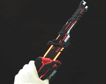 Cyberpunk LED Energy Blade 3D Printed Spring Eject Sword Prop with Red Light Type C Rechargeable Sci Fi Display Model with Stand Collectors