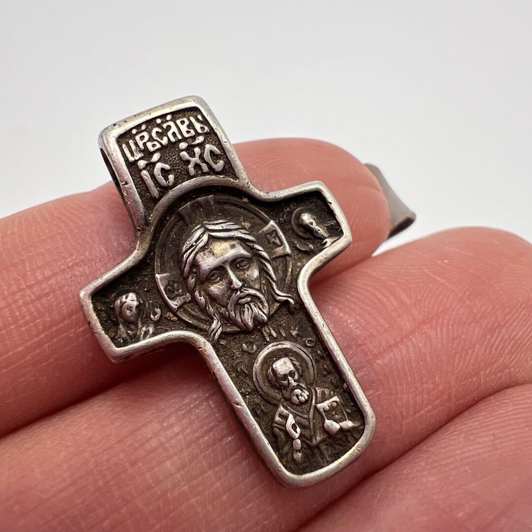 Vintage Sterling Silver 925 Orthodox Cross Pendant Jesus & Saint Relief ...