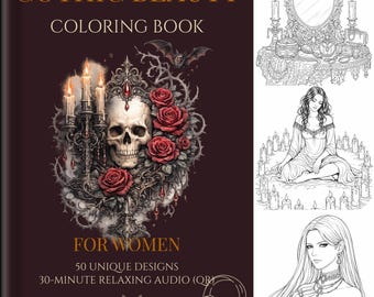 Livre de coloriage beauté gothique pour femme, art victorien, 50 modèles (téléchargement numérique)